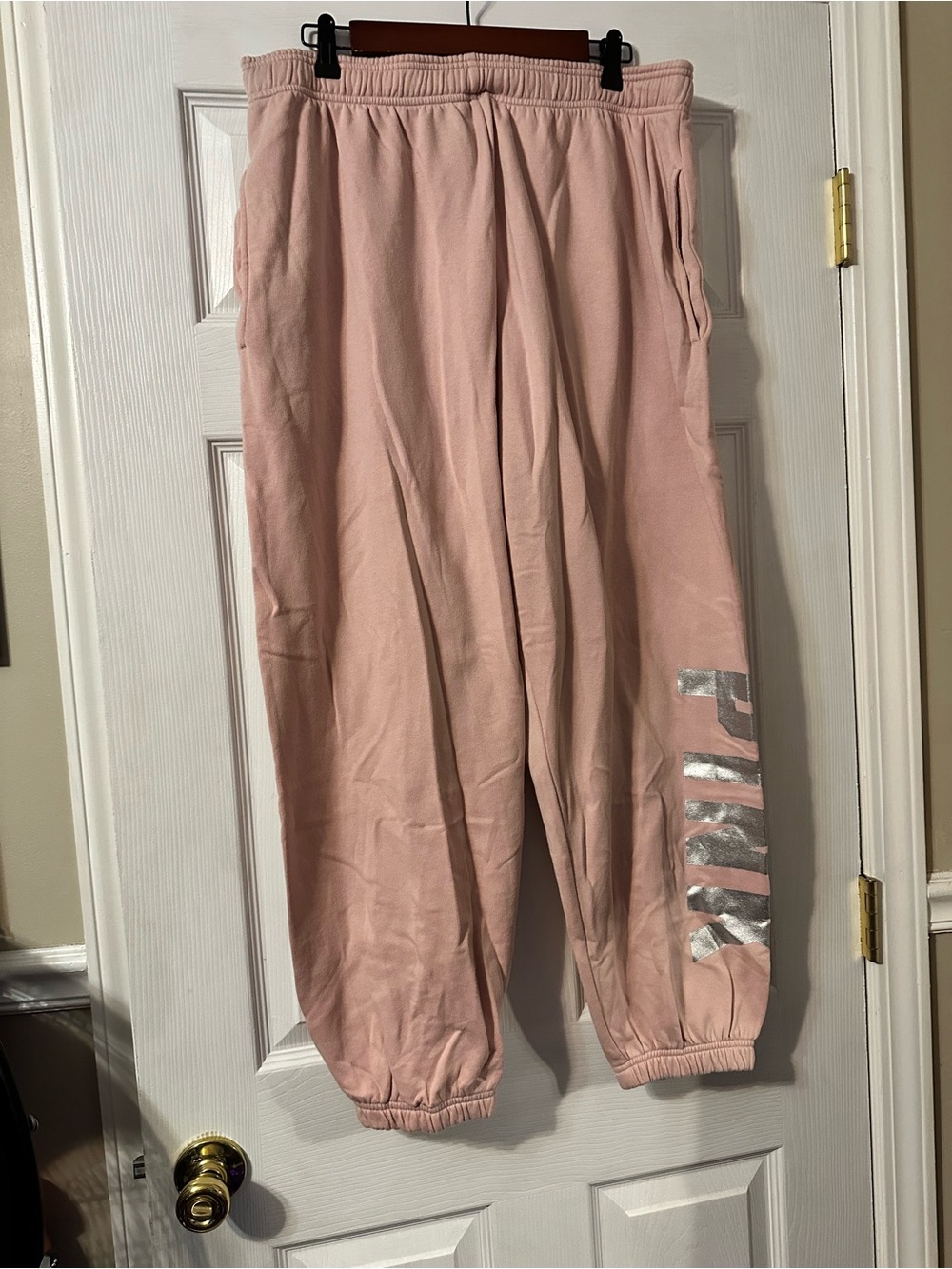 Pale Pink Sweatpants with Metallic Logo Detail